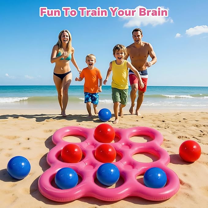 MoKo Pool Water Toys Tic-Tac-Toe Games Set, Inflatable Floats Toy with 10 Balls, Pool Games for Family Party Outdoor Beach Adults Teens Kids 2-10 Players