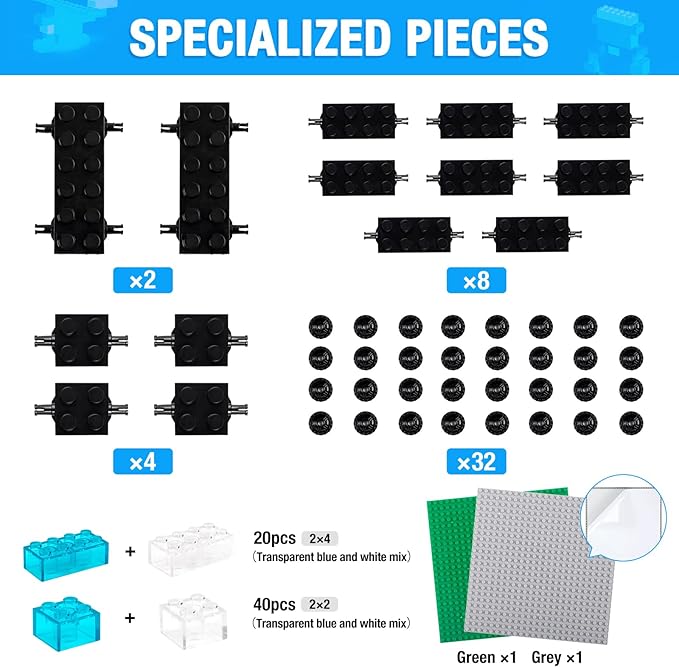 1600 Pieces Building Bricks, Building Bulk Block with 2 Packs 24x24 Studs Sticky Plate and 46PCS Wheel Accessory - Compatible with All Major Bricks, Gfits for Kid - 18 Shape/16 Colo