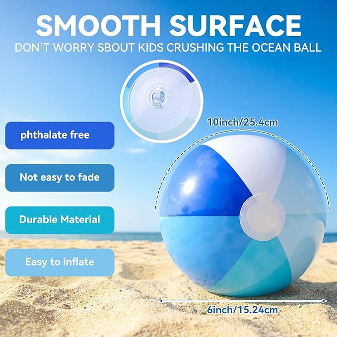 Realspring 12 Pcs Pastel Inflatable Beach Balls Kids Bulk Blue Stripe Jumbo Big Beach Balls Pool Floating Toys for Adults Water Games Baby Shower Birthday Summer Swimming Party Decor Favor(10 Inch)