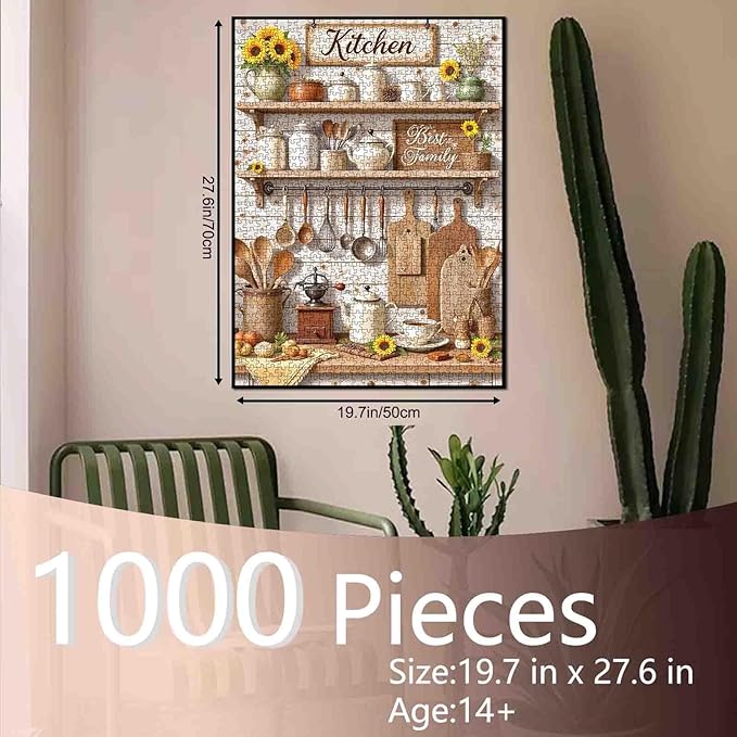 Kitchen Puzzles 1000 Pieces for Adults, Retro Rural Style Jigsaw Puzzles for Challenging Family Activity Games DIY Puzzle for Home and Dining Room Wall Decor Gifts - 19.7 x 27.6 Inches
