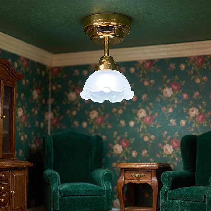 Toyvian Doll House Led Chandelier: 1 12 Scale Miniature Ceiling Lamp Dollhouse Furniture, Flower Shape Light Tiny Light up Lamp Craft for DIY Mini Living Room Bedroom Scene