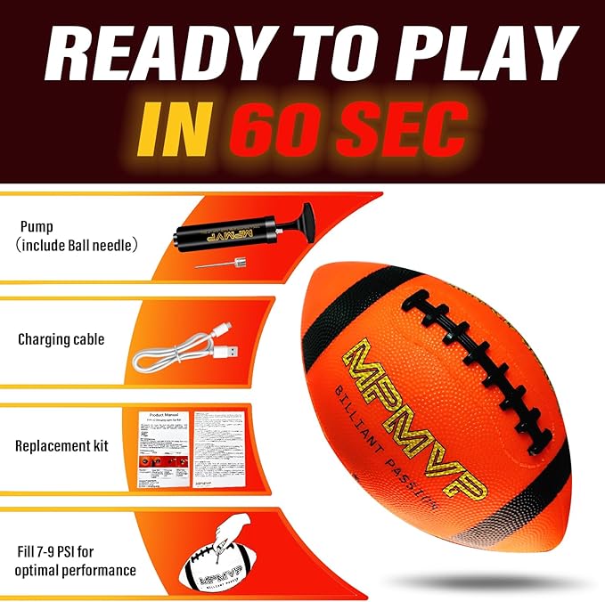 Light Up Football for Boys 8-12, Rechargeable Glow Football Official Size 9 – Great for Graduation Gifts, Outdoor Yard Games, Teen Sports & School Play