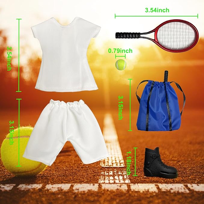 Sport Christmas Elf Accessories for Elf Doll Clothes Included Jerseys, Shorts, Shoes Tennis Pack (Tennis)