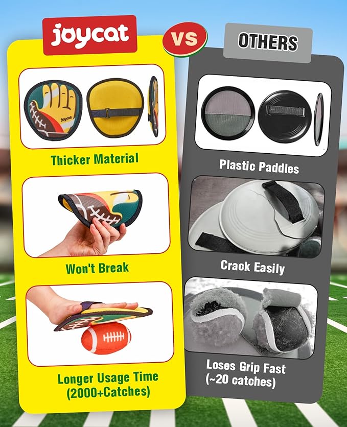 JoyCat Football Toss and Catch Ball Game for Kids, 4 Paddles & 4 Soft Footballs, American Football Training Set for Backyard Beach, Sports Outdoor Toys Birthday Gift Idea for Boys Girls Ages 3-12