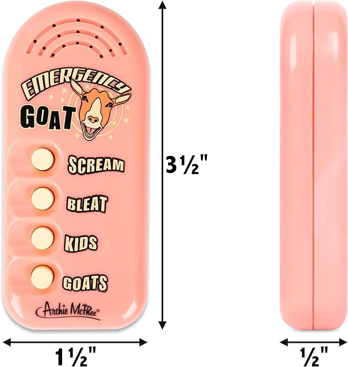 Archie McPhee: Emergency Goat - Electronic Sound Maker, 3.5" Handheld Device, 4 Noises, Scream-Bleat-Kids-Goats, Farmyard Fun, Gag Gift, Novelty Toy