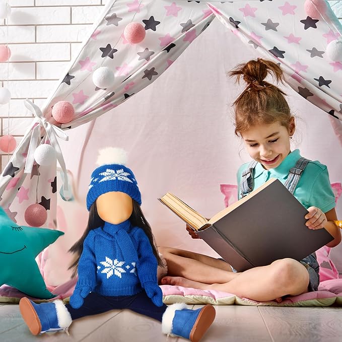 Bencailor 6 Pcs 18 Inch Christmas Doll Clothes and Accessories Winter Outfits Set Sweaters Trousers Hats Shoes Gloves for 18 Inch Doll Gifts(Blue)