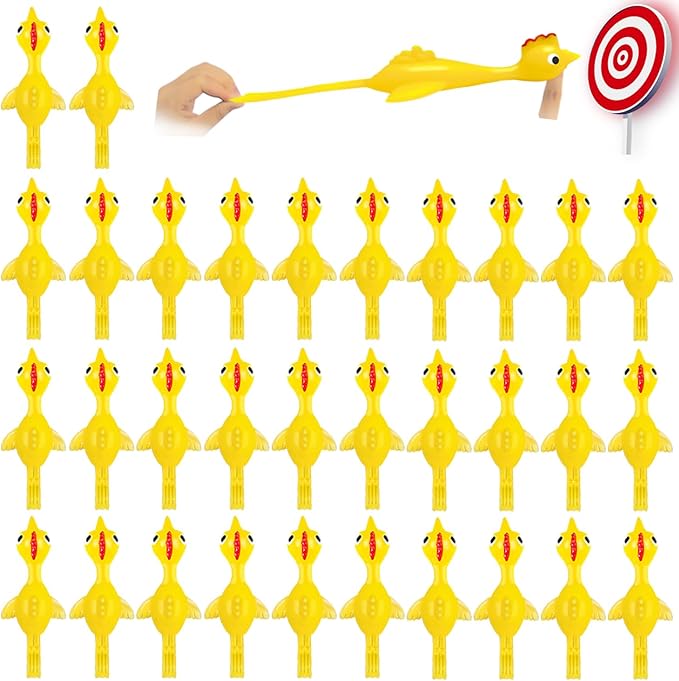 50Pack Finger Slingshot Chicken Rubber,Flick Stretchable Chicken Toys,Flying Stretchy Chicken Fingers for Birthday Party Favor,Halloween,School Thanksgiving Activity(Yellow),Target NOT Included