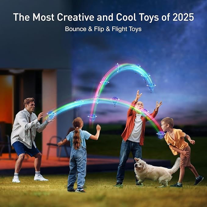 The Latest Cool and Magical Flying Toy, Combining AI Motion Control Technology with Contact Sensing System, Make it Become Bounce & Flip & Flight Toys, Fully unleashing Your Creativity.