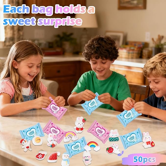 50 Pcs White Cartoon Blind Bags: Mystery Mini Resin Figures for Kids, Random Tiny Cute Charms, DIY Craft Supplies, Dollhouse Miniatures, Party Favor Toys for Collecting & Phone Case Decoration