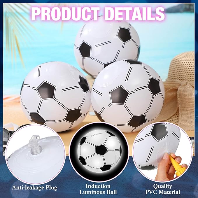 Zhanmai 10 Pcs Inflatable Soccer Balls, Glow in the Dark Beach Balls Bouncing Sports Light up Swimming Pool Toys for Soccer Birthday Party Decorations Favors