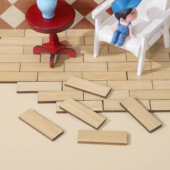Toyvian 40 Pcs Miniature Dollhouse Flooring: Self Adhesive Floor Peel Boards Stickers, Mini DIY Flooring Wood Grain Tiles Doll House Accessories (Light Brown)