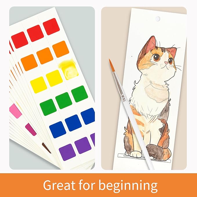 COIPLAY 648 Color Blocks Watercolor Paint Set, 52-Bookmarks, 3 Brushes, Silicone Cup, Meow/Bark Coloring Books, for All Ages, All in One Art Supplies, Birthday Gift, Christmas Gift, Gift for Adults Craft kit