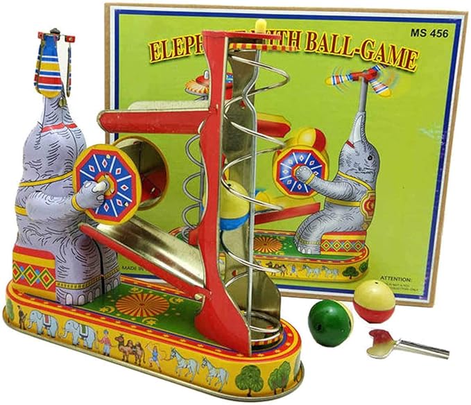 Charmgle Spring Wind-up Toy Elephant Playing Balls Game Nostalgic Theme Adult Tin Toy Novelty Gifts Halloween Party Favor Ornaments Decoration Toy