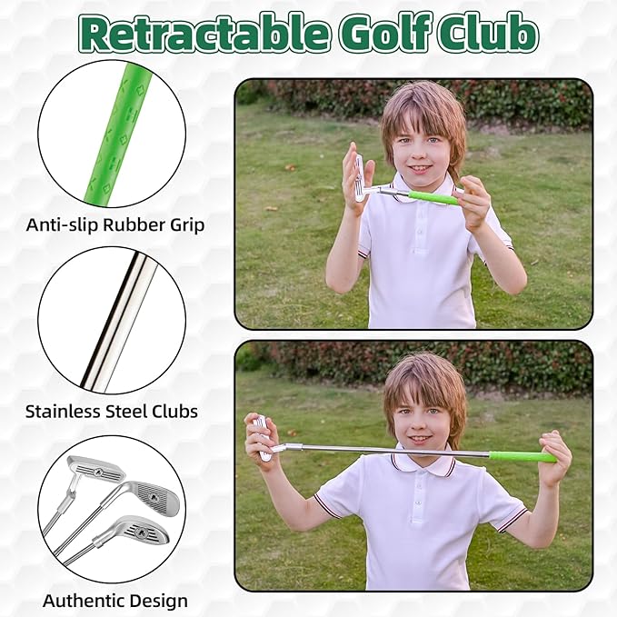 Liberry Kids Golf Set Aged 3 4 5 6 for Boys Girls, Retractable Toddler Golf Clubs Set with Putting Mat & Cornhole Board, Outdoor Indoor Sports Toy Birthday Gifts