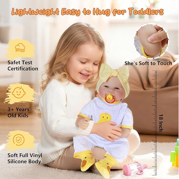 GYIPFIPA Reborn Baby Dolls, 18-Inch Cute Soft Realistic Newborn Baby Dolls Poseable Real Life Lifelike Baby Doll w/Doll Accessories for 3+ Year Old Girls