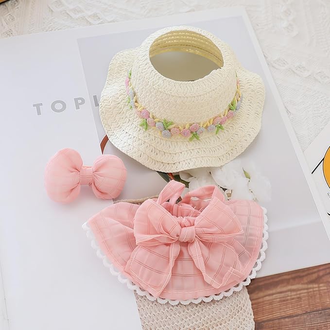Clothes for Lu bubu 17cm Dolls Accessories (No Doll), Kawaii Hat Skirt Outfit Set 3 Pieces for 17cm Dolls Suit, Stylish Flower Doll Hat Clothing Set Replacement Pink