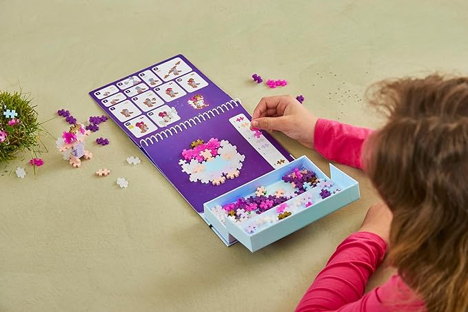 PLUS PLUS Puzzle by Number Activity Pad, Kids Travel Activities, Interlocking Mini Building Blocks, 3D Puzzle Stem Toy for Kids - Enchanted Forest