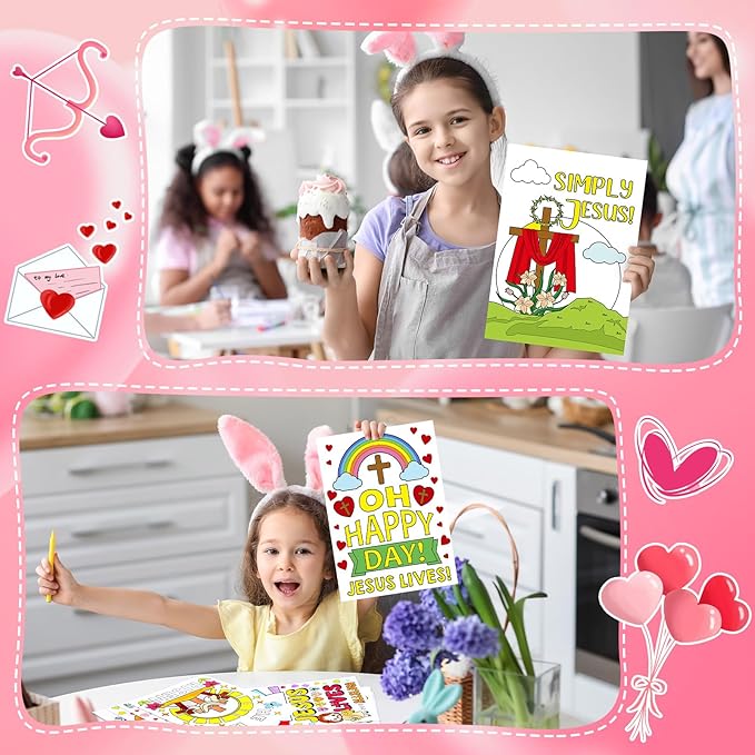 Zhanmai 30 Pcs Easter Craft Coloring Poster, Color Your Own Funny Religious Posters DIY He Lives Easter Crafts Bulk Religious Cross Butterfly Bible for Party Church Sunday Activities