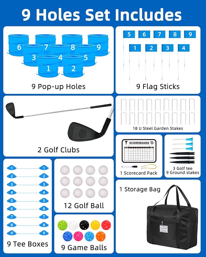 Golf Game with 2 Clubs Right Handed,Practice Golf with 9 Buckets, Outdoor Golf Gift and Adults,Holes Golf Outdoor Game for Lawn,Yard,Camping,Park
