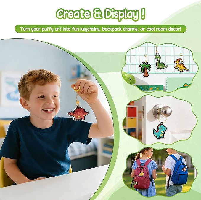 Taotuo Magic Foam Texture Painting Kit - Dinosaur Theme 3D Art Puffy Paint Kit,15 Mess-Free Paint by Number Craft for Kids Ages 3-10