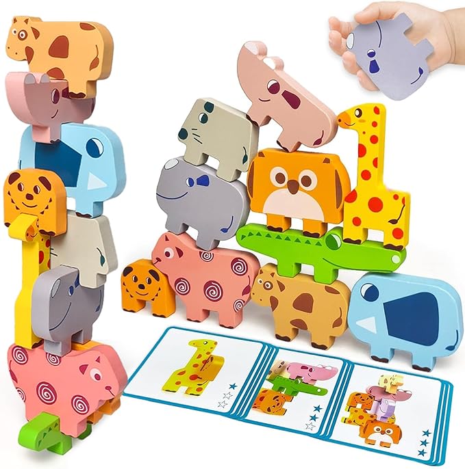 Montessori Toys for 1 2 3 Year Old Boys Girls, Toddler Toys Age 2-4, 10 Pack Wooden Animal Blocks Sorting & Stacking Education Toddler Puzzles Toy,1 2 3 Year Old Girl Boy Birthday Gifts