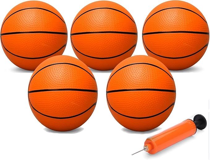 9" Mini Basketball for Indoor Mini Basketball Hoop, Replacement Basketballs Soft Ball for Inflatable Pool, Pool Beach Sandbox Outdoor Sports Gift Pack for Toddler kids Adults, 5 PCS (with Pump)