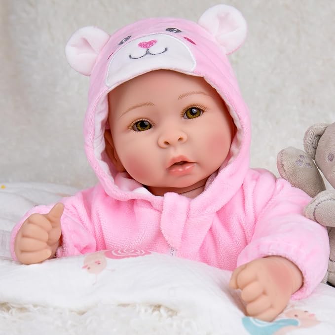 Aori Baby Dolls Realistic, 17-inch Lifelike Soft Body Baby Girl That Look Real with Feeding Kit Included, Ideal Gift for Kids, Birthday, Pretend Play