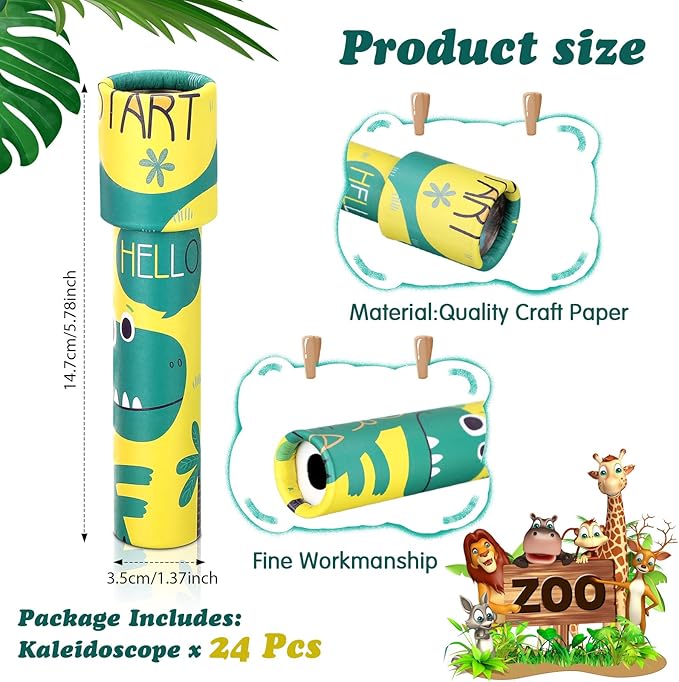 24 Pcs Classic Kaleidoscopes for Kids Educational Kaleidoscope Toys Party Favor Return Gifts Paper Tumble Tube Prism Lens Old Fashioned Vintage Valentines Gift for Kids Stock Stuffer(Cute Style)