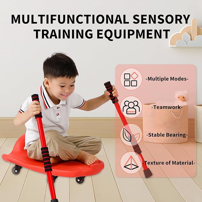 Large Scooter Board for Kids, Plastic Floor Scooter Board with Handles and Buckle, Gym Scooters for Indoor Outdoor Sports,Sensory Training