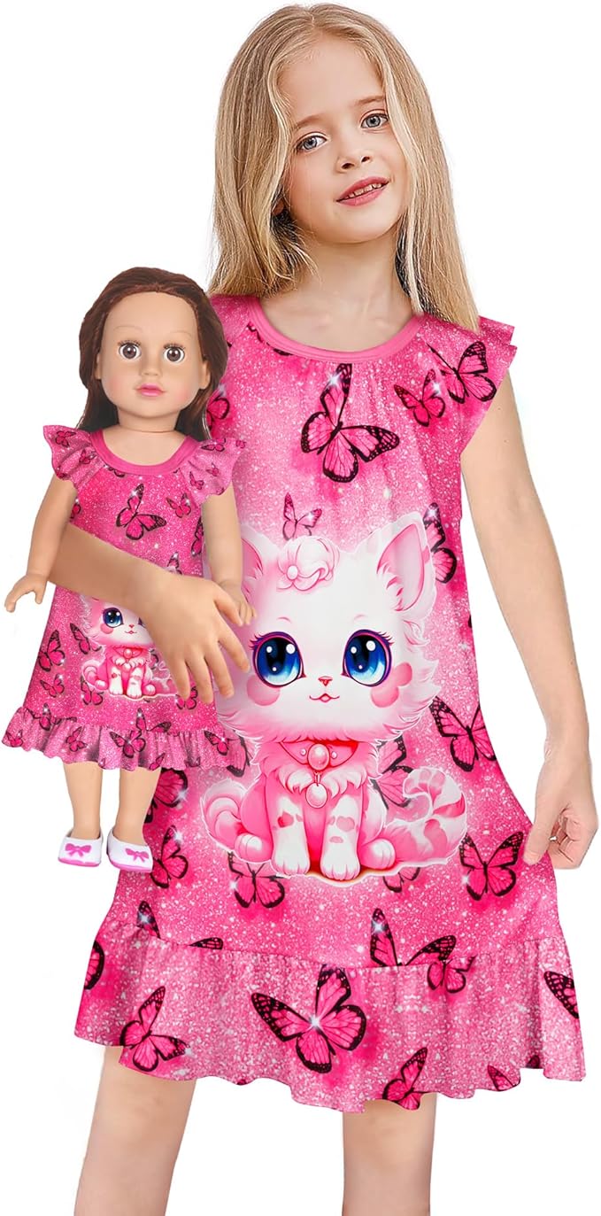LQSZ Doll and Girl Matching Nightgown Outfit Pajamas Nightie Nightgown for Girls and Dolls Clothes