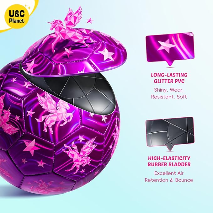 U&C Planet Soccer Ball Size 2 Size 3 Size 4 for Toddler Kids with Pump Deflated, Cartoon Unicorn Dinosaur Soccer Ball Toy for Girls Boys 1-3 2-8 6-12