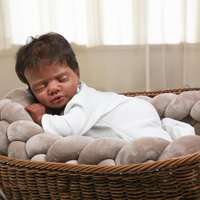 CHAREX Lifelike Reborn Baby Dolls Black - 18 inch Realistic Baby Doll Newborn Sleeping Baby, African American Real Life Baby Dolls, Birthday Gift Set with Accessories for Kids Age 3+