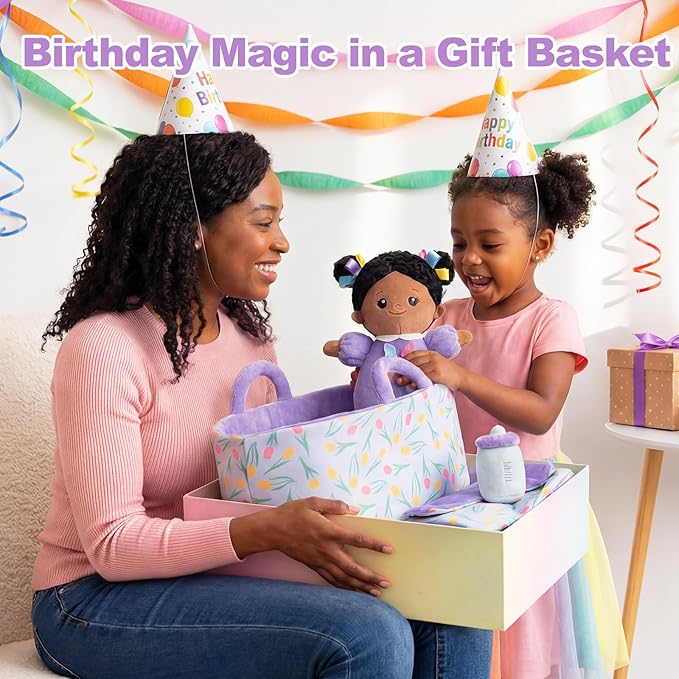 OUOZZZ 10" Baby Doll Accessories, African American Doll Pretend Playset for Social Emotional Learning, Perfect Birthday Toy & Gift for 2 Year Old Girls