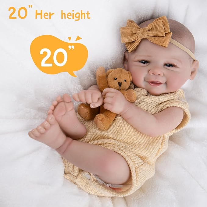 Aori Lifelike Reborn Baby Dolls - 20-inch Realistic Newborn Girl with Soft Body, Premium Weighted Baby Doll That Look Real with Outfit for Girls Age 3+, Parents, Elderly