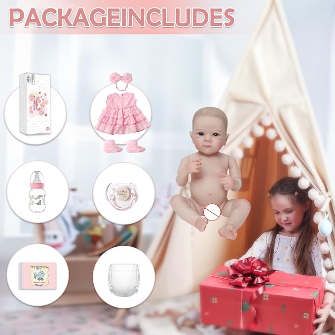KSBD Reborn Baby Dolls - 20 Inch Realistic Baby Doll Real Life Baby Dolls Lifelike Newborn Baby Doll Girl with Soft Full Vinyl Body and Accessories can Swimming Baby Dolls for 3+ Years Old Kids Gifts