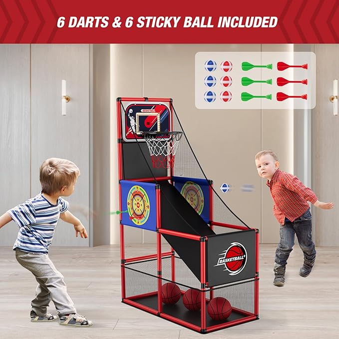 Basketball Arcade Game Indoor Outdoor, Kids Basketball Hoop with 4 Balls & Pump, Single Shot Basketball Game at Home, Carnival Games Sport Toys for Boys Girls Teens