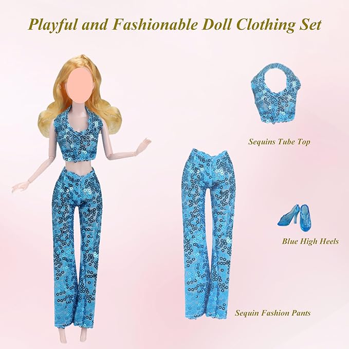 Doll Clothes and Accessories for Dolls ,Including 6 Fashion Clothes Set, 1 Pair of Earrings, 1 Necklaces, 1 Suitcases, 1 Glasses, 6 Pairs of Shoes for 11.5 inch Dolls on Christmas
