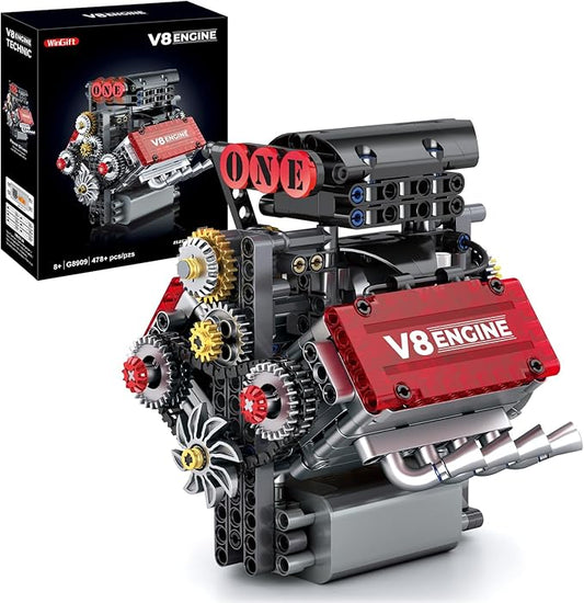 V8 Engine Building Set,V8 Engine Model kit that Run,Build Your Own STEM Mini V8 Model Engine Kit with Battery and Motor,8-Cylinder Car Engine Building Engineering Toys for Kids Adults(478PCS)