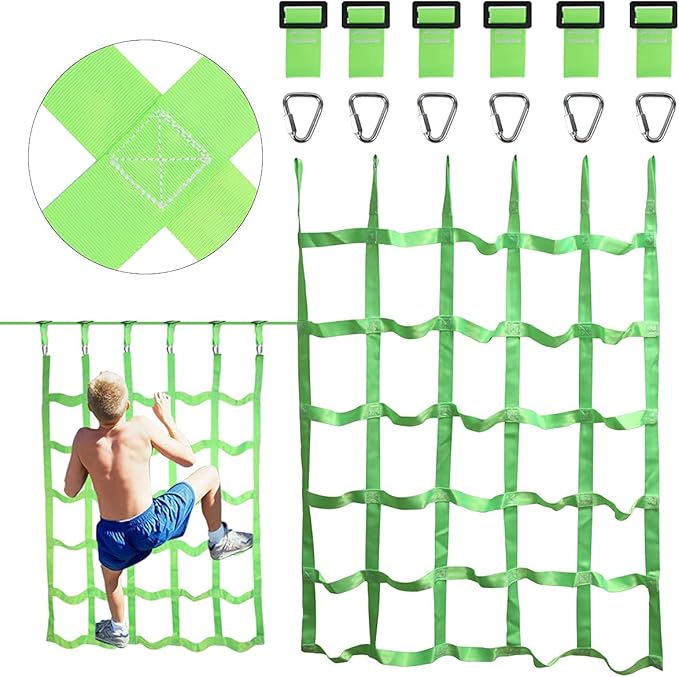 Climbing Net for Kids Outdoor,Climbing Cargo Net Kids Playground,Ninja Line Accessories For Ninja Warrior Obstacle Course For Kids,Climbing Rope Ladder for Ninja Slackline&Jungle Gyms Backyard