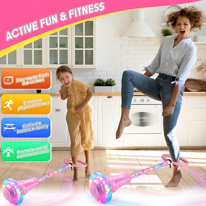 Dolanus Skip Toys for 5-12 Year Old Kids, Girls Birthday Gifts for Age 5 6 7 8 9 10 11 12, Outdoor Outside Sports Games, Girls Toys Age 6-8 8-13, Portable Colorful Flash Wheel Swing Ball (Pink)