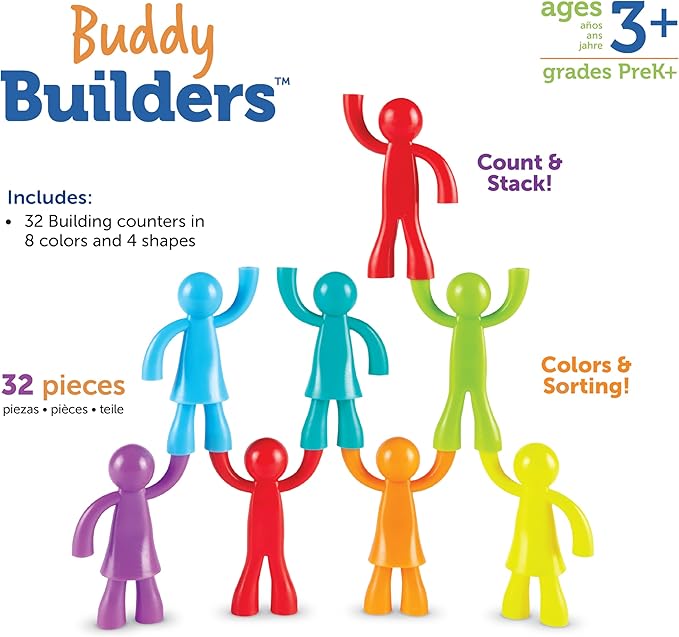 Learning Resources Buddy Builders, Fine Motor, Hand Eye Coordination Toy, 32 Pieces, Ages 3+