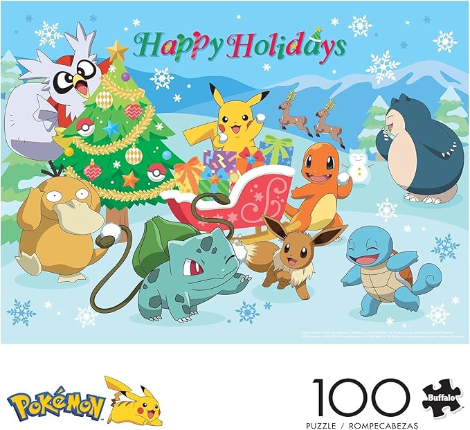 Buffalo Games – Pokémon - Happy Holidays - 100 Piece Christmas Jigsaw Puzzle - Festive Holiday Puzzles for Families – Precision-Cut Pieces, Winter Artwork, and Hours of Relaxing Fun