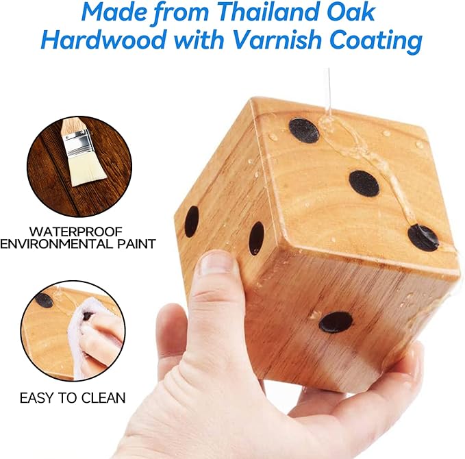 GSE Games & Sports Expert 3.5-Inch Premium Oak Giant Yard Dice Set with Carrying Bag and Yardzee & Farkle Scorecard. Outdoor Backyard Lawn Game for Family