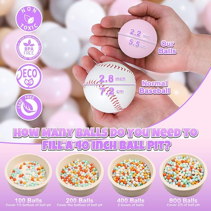 GOGOSO Ball Pit Balls for Toddler, Baby Plastic Playballs Kids Soft Pastel Pelotas Non-Toxic BPA-Free,Pink+Grey+Beige+White,100 Balls