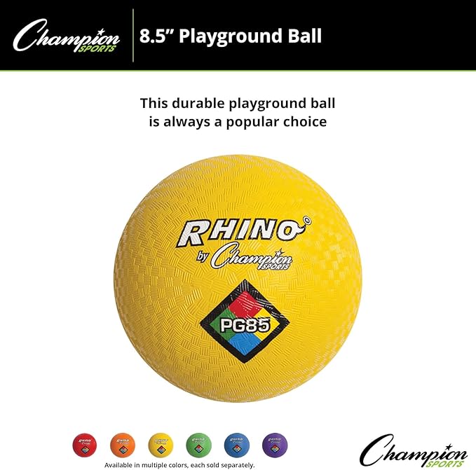 Champion Sports Rhino Playground Balls 8.5"D - Two Ply, Nylon Wound, YELLOW