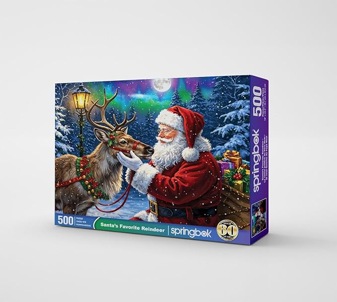 Springbok Santa's Favorite Reindeer 500 Piece Jigsaw Puzzle for Adults and Family - Christmas and Holiday Puzzle - Unique Cut Pieces - Made in USA