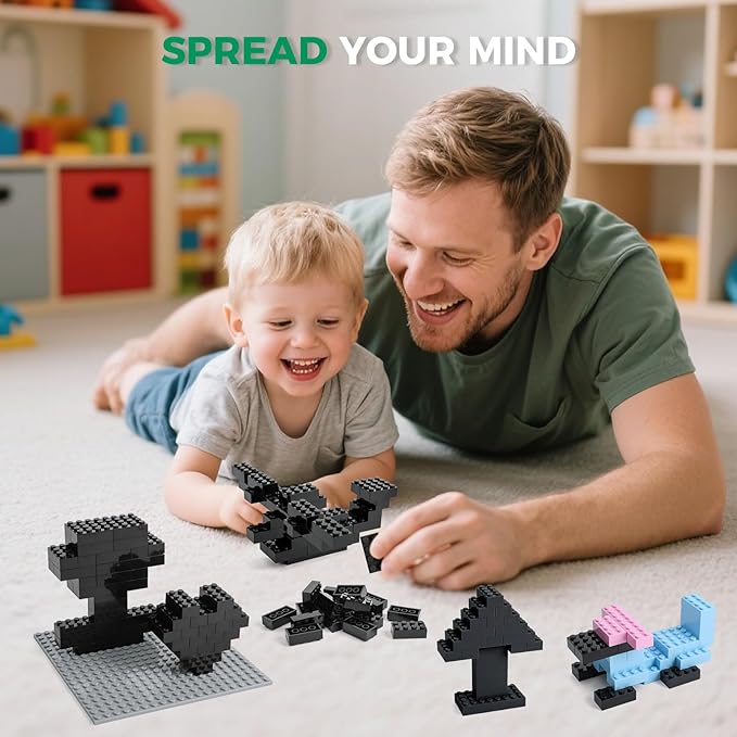 500 Piece Classic Building Bricks and 1 Gray Baseplate, 2x4 Bricks Bulk Creative Building Toys, Blocks Bulk for Kids Ages 6+, Black(Small Bricks, 1.25x0.62x0.47 in)