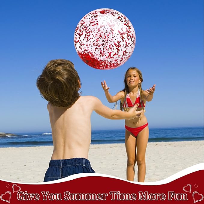 TURNMEON 5 Pack Sequins Beach Ball Jumbo Pool Toys Balls Giant Confetti Glitters Inflatable Clear Beach Ball Swimming Pool Water Beach Toys Outdoor Summer Party Favors for Kids Adults