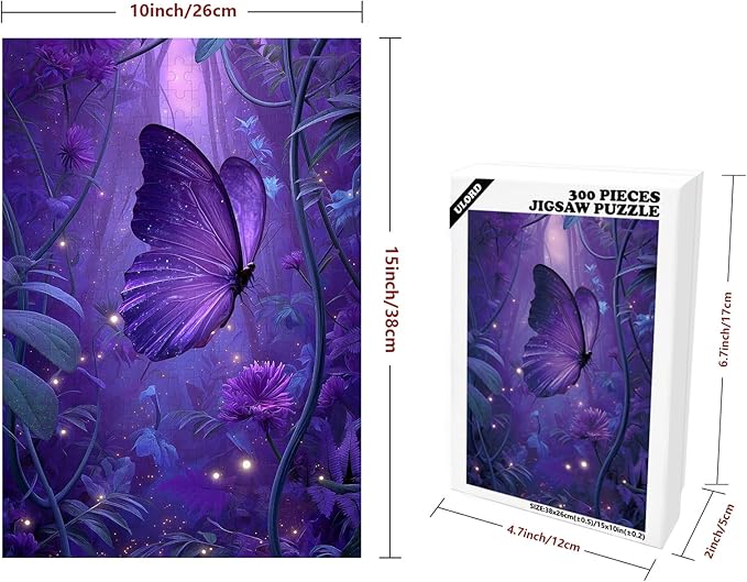 Great Jigsaw Puzzles for Adults 300 Pieces Purple Enchanted Forest Butterfly Puzzles for Adults Toys Gift Family Decoration Kids Puzzle