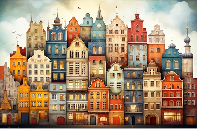 MISITU 1000 Pieces Jigsaw Puzzles for Adults Teens Challenging Difficult Puzzles Impossible Puzzles Art Craft Puzzle Games Toys Gifts Colorful Castle House Jigsaw Puzzle 28 x 20 inch